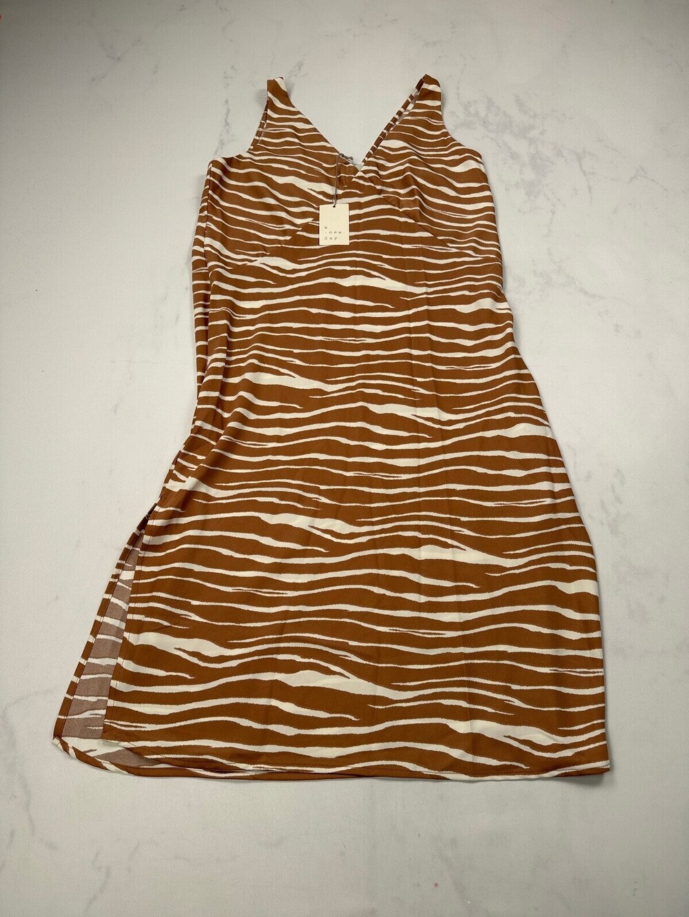A New Day Printed Mini Dress Tan Current Statement Piece - Womens M